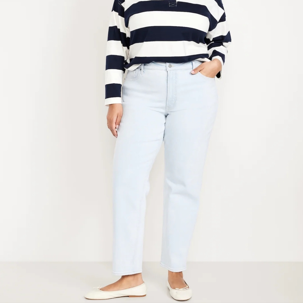 OLD NAVY High Rise OG Straight Secret Smooth Pockets Sz 8 Stretch‎ Light Wash